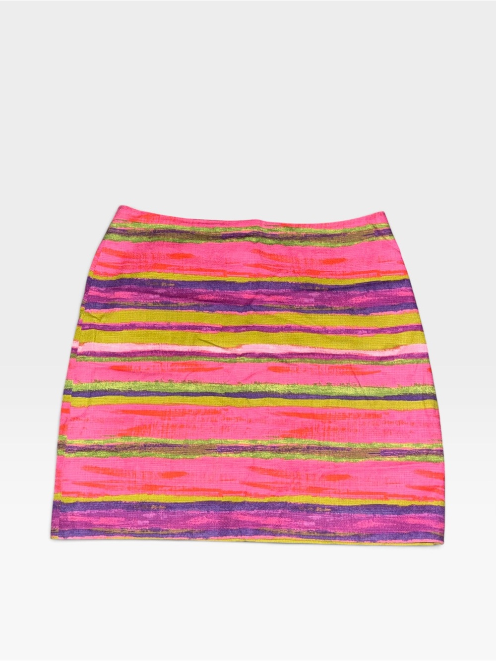 Ann Taylor Neon Pink Multicolor Striped Midi Skirt 6p